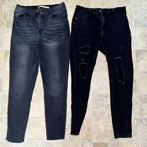 Two Pairs of Women’s Skinny Jeans - Black and Blue Denim